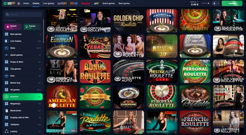 Roulette games in LuckyStar Online Casino
